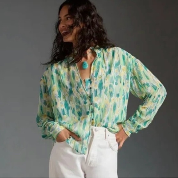 Pilcro Tops - Pilcro Tavi Lightweight Button Front Blouse Green & Yellow size XL
